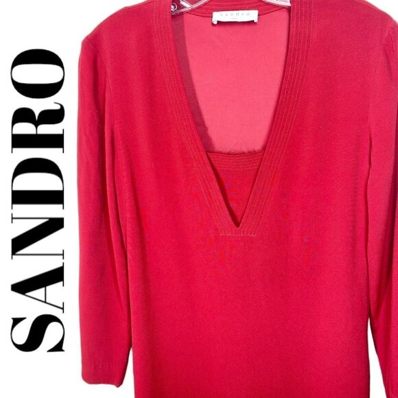 SANDRO PARIS Leila Bordeaux Long Sleeve Mini Sheath Dress, Size 1 (Small) - Picture 5 of 9